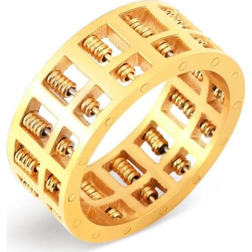 BC Fashion Abacus Ring for Men Women 8MM Gold Color High Quality Maths Stainless Steel Wedding Band Jewelry S