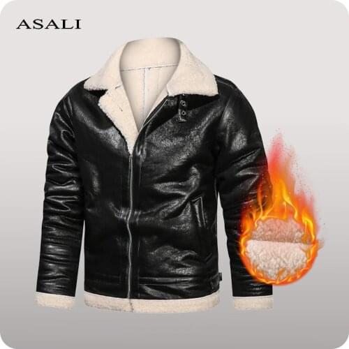 Retro Leather Jacket Men Fleece Fur Warm Winter Jackets Coat Mens Brand Leather Coat Casual Mens Thicken Windproof Overcoats