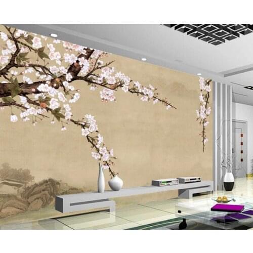 Beautiful scenery wallpapers Chinese retro plum blossom bird nostalgic background wall