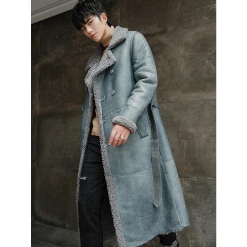 New arrival Winter Men Genuine Leather Jacket Sheepskin Mens Jackets Fur one male Double-breasted Warm Leather Coat X-Long