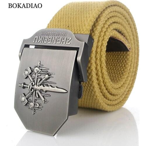 BOKADIAO Men&Women Military Canvas belt luxury Sword Metal buckle jeans belt Army tactical belts for women waistband strap male