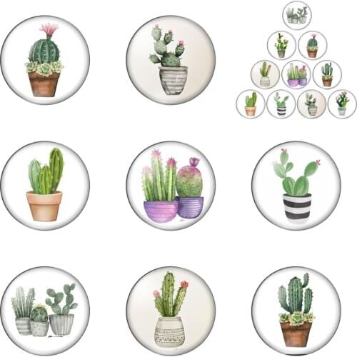 New Fashion Plants Cacti Flowers Oil Round Photo Glass Cabochon Demo Flat Back Making Findings Handmade DIY Accessories