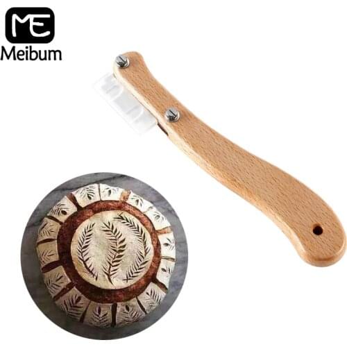 Meibum 1 Pcs Wooden Handle Bread Bow Knife With Stainless Steel Blade Baguette Toast Cutter Country Bread Dough Trim Tools