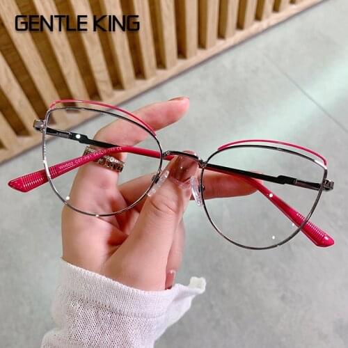 GENTLE KING anti blue light glasses women optical frame cat eye game computer eyeglasses for men retro gold metal frame
