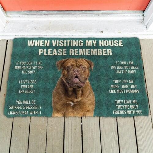 Please Remember Dogue De Bordeaux Dogs House Rules Doormat Decor Print Carpet Soft Flannel Non-Slip Doormat for Bedroom Porch