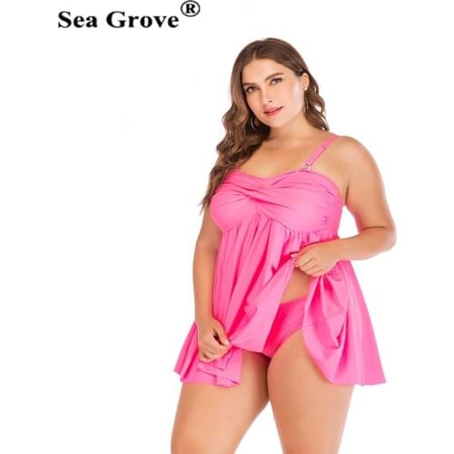 Plus Size Twist Tankini Set Two Piece Bathing Suit Women Swimwear Female Straps pink Beach Dress Large Swimsuit 3XL 4XL 5XL
