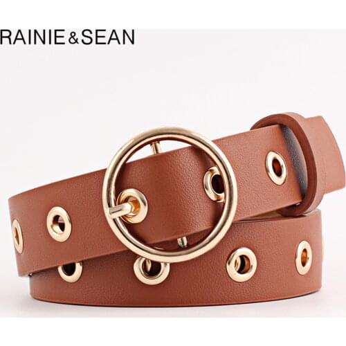 Women Belt Round Buckle Fashion Leather Belt for Women Black Pink White Blue Red Ladies Accessories Belts