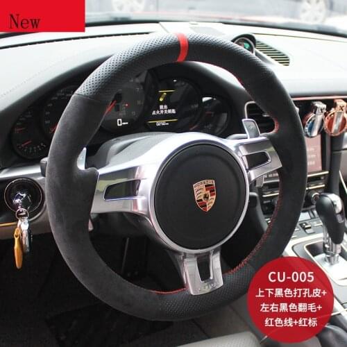 Hand-Stitched Leather Suede Car Steering Wheel Cover for Porsche Cayenne Panamera 911 Boxster Macan Car Accessories