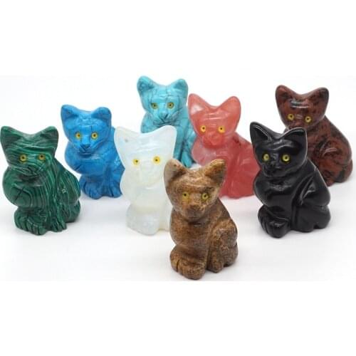 Cat Figurine Stone Carving Natural Gemstone Crystals Healing Reiki Crafts Animal Statue Rock Quartz Home Decoration Gift 2"