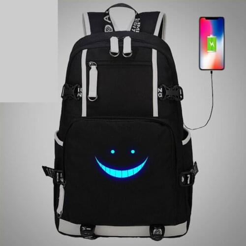 Anime Assassination Classroom Luminous USB Backpack BookBags USB Port Bags Laptop School Travel Girls Boys Rucksack Mochila Gift