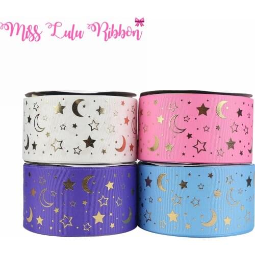 3 "75mm 4-Color Moon Star Dot Print Satin Ribbon DIY Gift Packaging Birthday Party Decoration Hair Knot 50 Yards /Roll