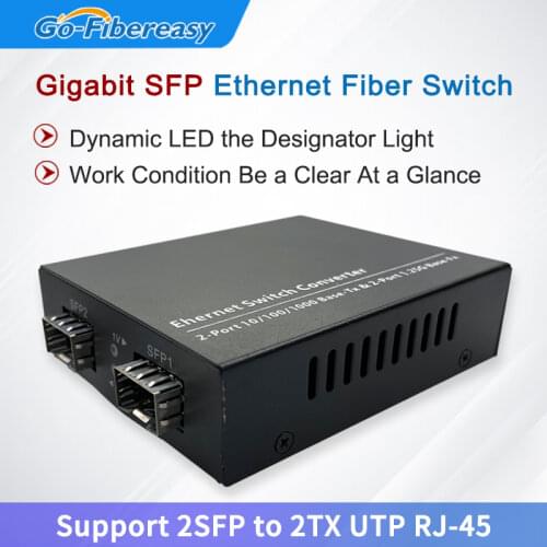GoFibereasy SFP to RJ45 Fiber Optic Media Converter Ethernet Switch G1000S-2SFP-2TX With 2-Port SFP Slot to 2-Port RJ45 TX
