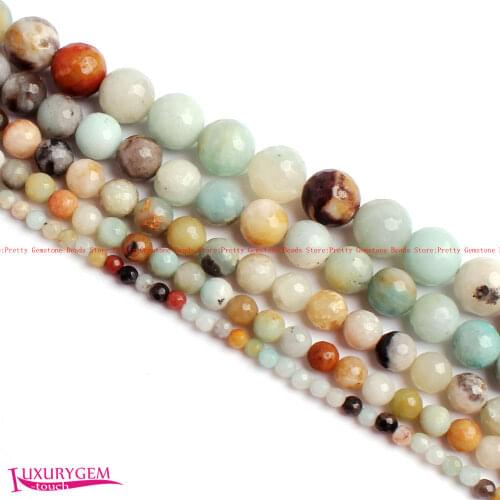 High Quality 4/6/8/10/12/16mm Natural Amazonite Stone Faceted Round Shape DIY Gems Loose Beads Strand 15" Jewelry Making wj365