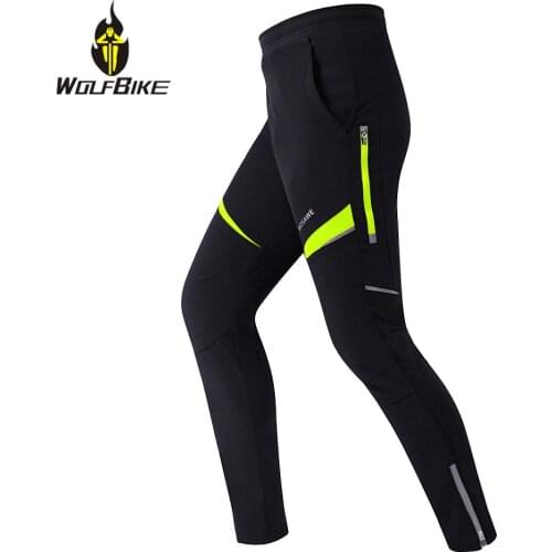 Wolfbike Mens Thermal Soft Elastic Cycling Long Pants Waterproof Bicycle riding Sports Running Windproof Mtb Bike Trousers