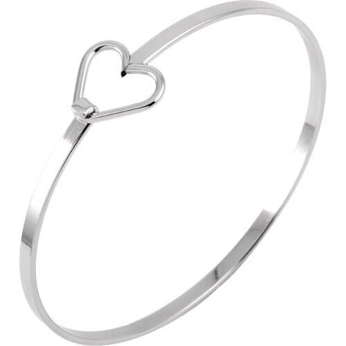 Mirror Polished Simple Heart Charm Bangle 316L Stainless Steel Fashion Cuff Bangle for Women