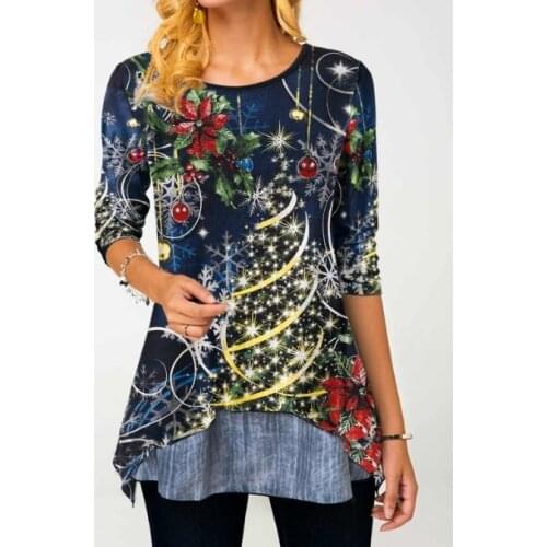 Christmas Tree Printed Women Blouse Shirt Long Sleeve Christmas Shirt Female Festive Clothing Casual Ladies Tops Camiseta Mujer