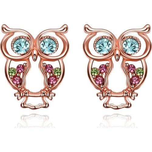 ZEMIOR Cute Hollow Out Owl Stud Earrings For Women Czech Drill Rose Gold Color Earring Anniversary Fashion Jewelry New Arrival