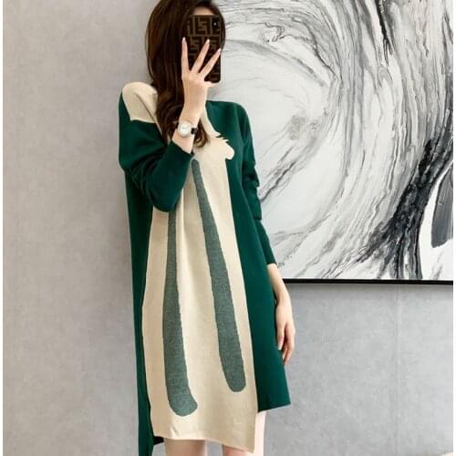 BYGOUBY Women Long Knit Straight Dress Autumn Oversized Casual Loose Tunic Dresses Irregular Cartoon Christmas Party Dress