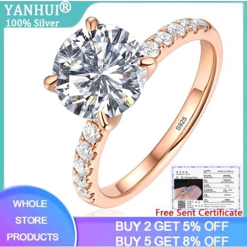 YANHUI Silver 925 Rings for Women Top 1.5ct Zircon Rose Gold Fashion Luxury Wedding Engagement Promise Rings Jewelry Accessories