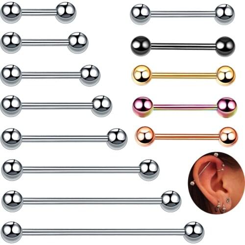 1PC G23 Titanium Long Industrial Barbell Rings 14G Tongue Nipple Bar Piercings Ear Tragus Helix Ear Piercings Body Women Jewelry