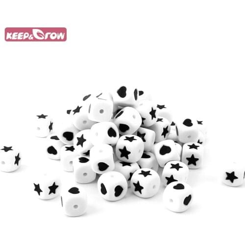 Keep&Grow 10Pcs Star/Heart Silicone Letter Beads BPA Free Chewable Baby Teething Baeds Baby Teethers For Pacifier Chain Making