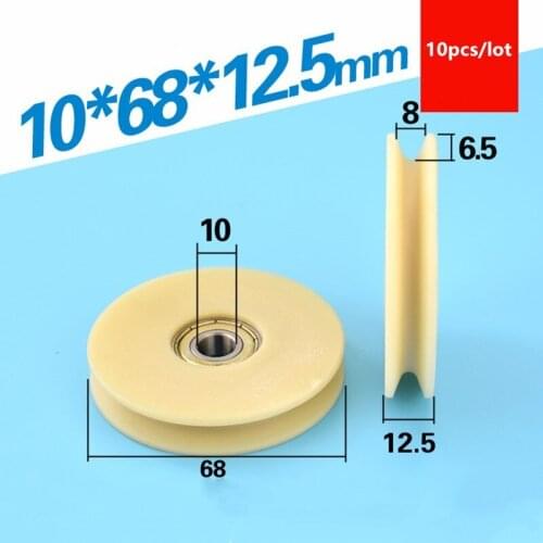 10pcs V grooved U groove Plastic coated bearing 6000ZZ 10*68*12.5mm lift elevator wire over line wheel POM nylon pulley roller
