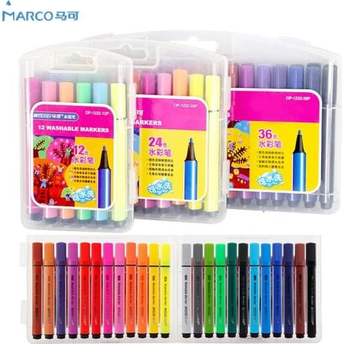 12/24/36 Colors Washable Water Color Pen Brush Marker Highlighter For Kids Stationery Markers Painting Drawing Art Supplies