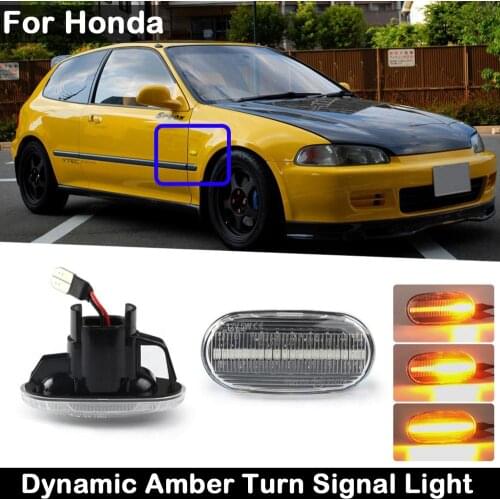 2Pcs Clear Lens LED Side Marker Lamp Dynamic Amber Turn Signal Light For Honda Accord Civic Fit CR-V Stream Odyssey Integra