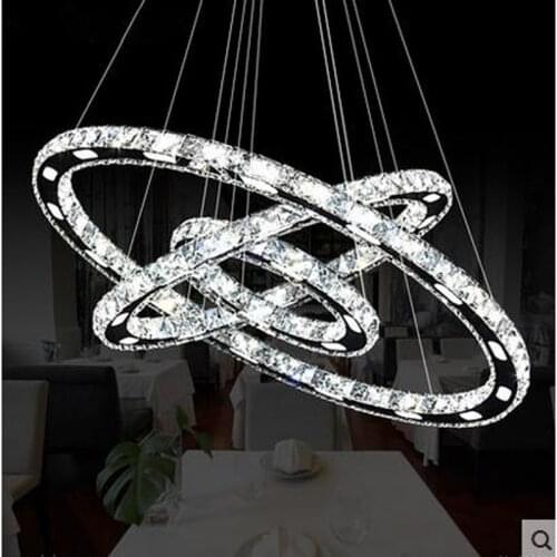 3 Diamond Ring Crystal LED Pendant Light suspension Lumiere Modern LED Light Circles dining room Light Fixture