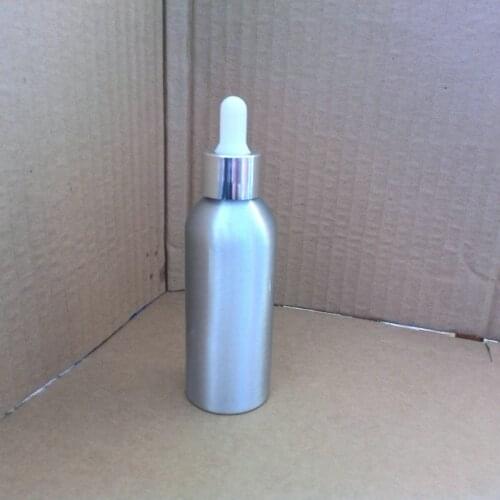 30pcs 100ml aluminum silver bottle With silver ring and white rubber dropper lid, 100ml aluminium dropper essential oil bottle