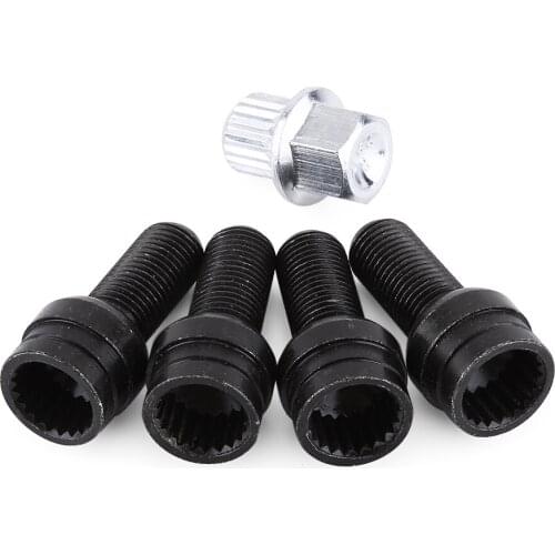 4+1 M14*1.5MM Black Steel Wheel Bolt Key & Lock Lug Nut Set With Key For Audi Golf Jetta Magotan Beetle And Passat