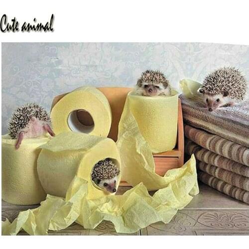 Hedgehog and toilet paper 5D Diamond embroidery diamond painting cross stitch mosaic diy diamond round Toilet decoration art