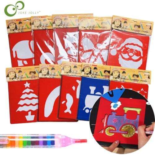 6pcs Plastic Picture Drawing Template Stencils Rulers Painting Kids Diy Art Paper Coloring Cards Scraping Drawing Toys GYH
