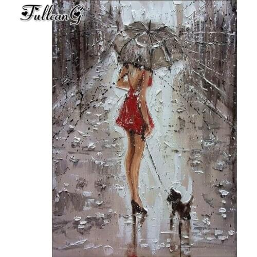 FULLCANG Abstract mosaic of girl and dog 5d diy diamond painting kits full square round drill rhinestone embroidery sale FG0081