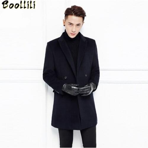 Boollili Thick Mens Wool Coat Men Winter Jacket Men Medium Long Brand-Clothing Mens Double Breasted Wool Overcoat New Mens Coats