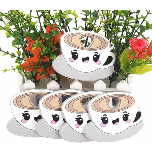 Chenkai 5PCS Silicone Cappuccino Teething Baby Portable Shower Chewing Pendant Food Grade Nursing Sensory Necklace Accessories