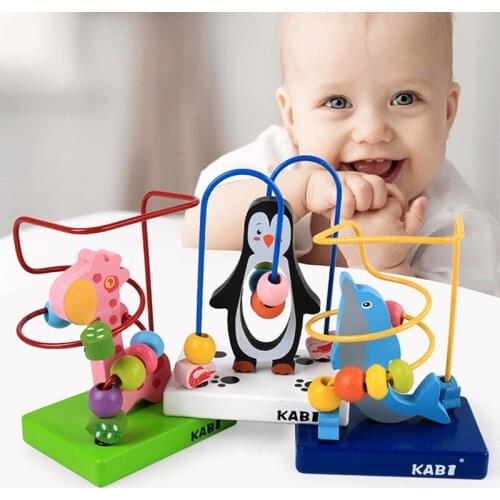 Baby Educational Toys Multifunctional Animal Beads Maze Dolphins Giraffes Baby Early Learning Wooden Toys Birthday Gift