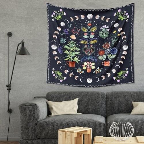 Moon Phase Tapestry Wall Hanging Botanical Celestial Floral Wall Hippie Home Dorm Decor Sky Carpet Black Sun Witchcraft Tapestry