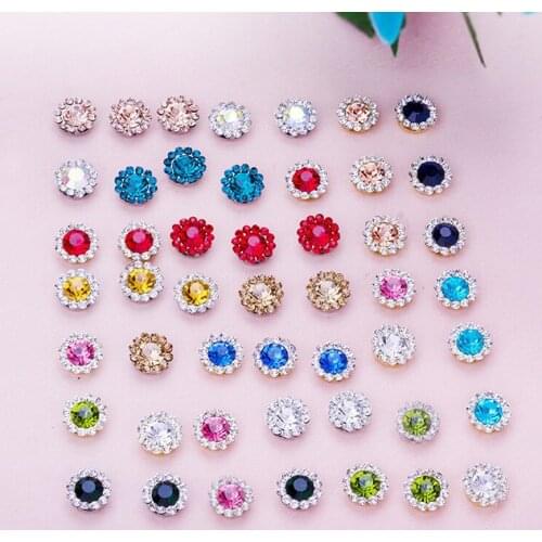 100PCS 10 12mm Sew On Glass AB Crystals Gold Flower Rhinestone Applique Sewing Claw Crystal Stones for DIY Needlework Clothes
