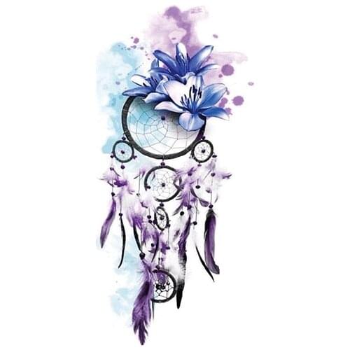 Dreamcatcher Waterproof Temporary Tattoo Sticker Purple Flowers Ink Design Fake Tattoos Flash Tatoos Arm Body Art for Women Men