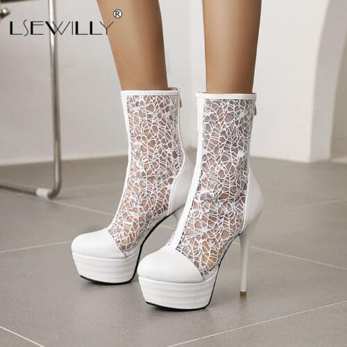 Lsewilly Net boots womens 2021 summer cool boots womens high heel thin heel sandals hollow pointed shoes woman fashion