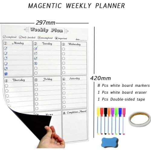 Magnetic Weekly Monthly Planner Calendar Template Dry Erase Board Soft Magnet Fridge Stickers Message Memo Kids Erasable Markers