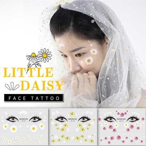 Silver gold tattoo sticker face makeup for girls kids temperary tattoo flower daisy fake tattoo eyes stickers decal wedding