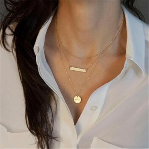 Multi Layer Necklace Gold Skinny Bar Stacking collier Stacked Necklace bijoux femme Boho Jwewlry tassels bar coin necklace