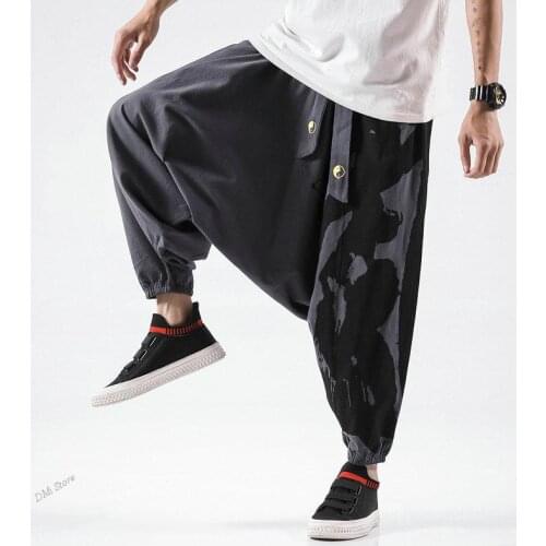 Mens Casual Streetwear Large Size M-5Xl 2021 New Mens Cross Pants Harajuku Style Harem Pants Male Loose Cotton Linen Sweatpant