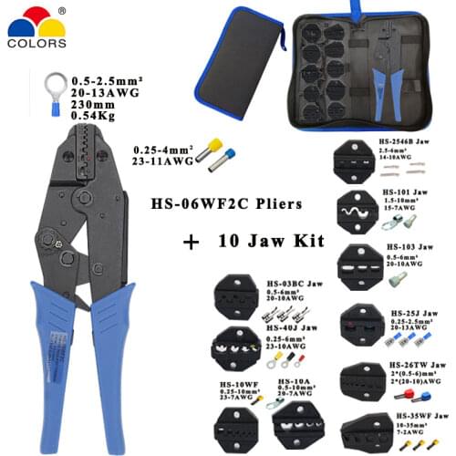 Crimping pliers HS-06WF2C Jaw for plug /tube/insulation/no insulation/crimping cap/coaxial cable terminals kit 230mm clamp tools