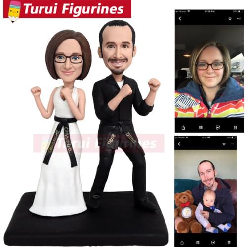 Custom bobblehead Karate figures black belt taekwondo figurines wedding cake topper customized costume bobble head