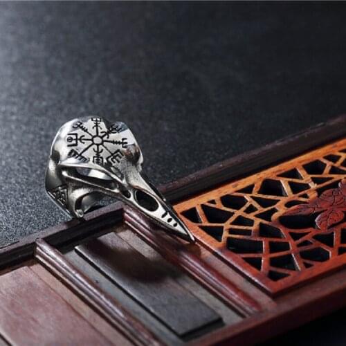 Retro Odin Crow Skull Ring Silver Color Stainless Steel Ring Hip Hop Boyfriend Motorcycle Party Gothic Jewelry Accessory Gift