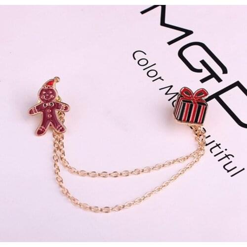 Merry Christmas Brooches Pins Animal Alloy Metal Chain Brooch Broches Man Suit Shirt Collar Tassel Lapel Pin Women Jewelry Gift