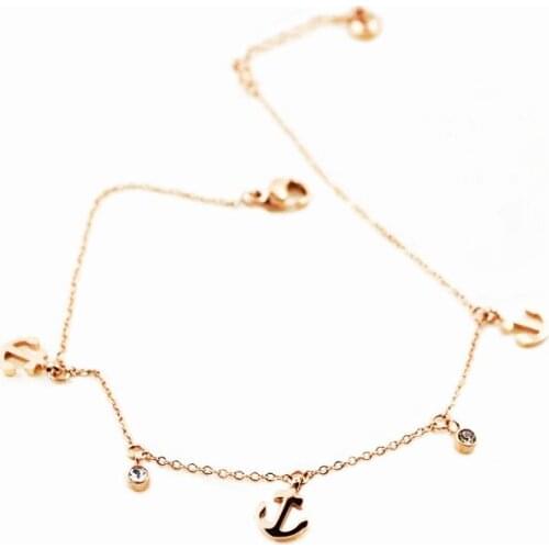 Sailor Anchor 2-Zircon Rose-Gold Stainless Steel Anklet Retro New-Design Women Jewelry Lover Gift Party Accessories(GA129)